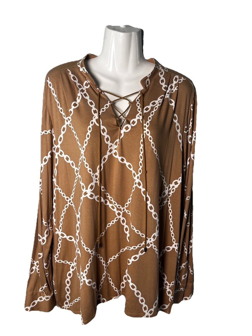 Worth NY Tan/white Chain Design Lace Up Front XL
